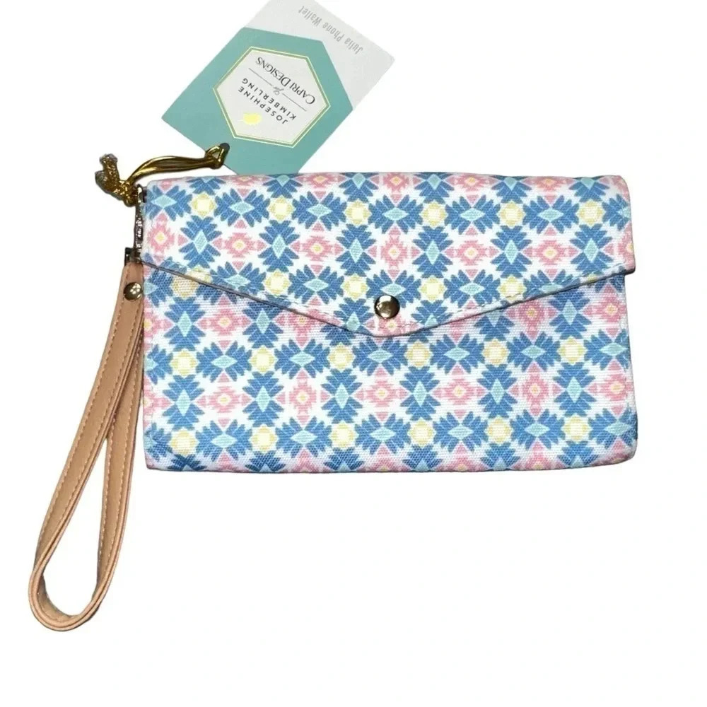 Capri Designs Julia Phone Wallet OS Blue Pink Geometric Josephine Kimberling